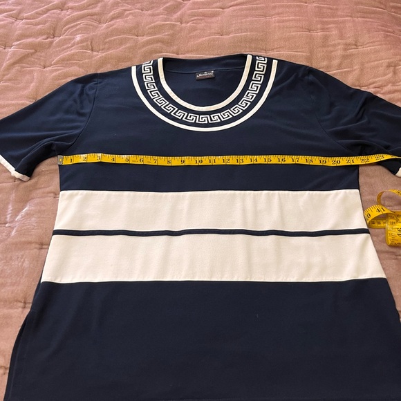 Navy Blue and White Top with Embroidered Accent on the neckline - Picture 6 of 9